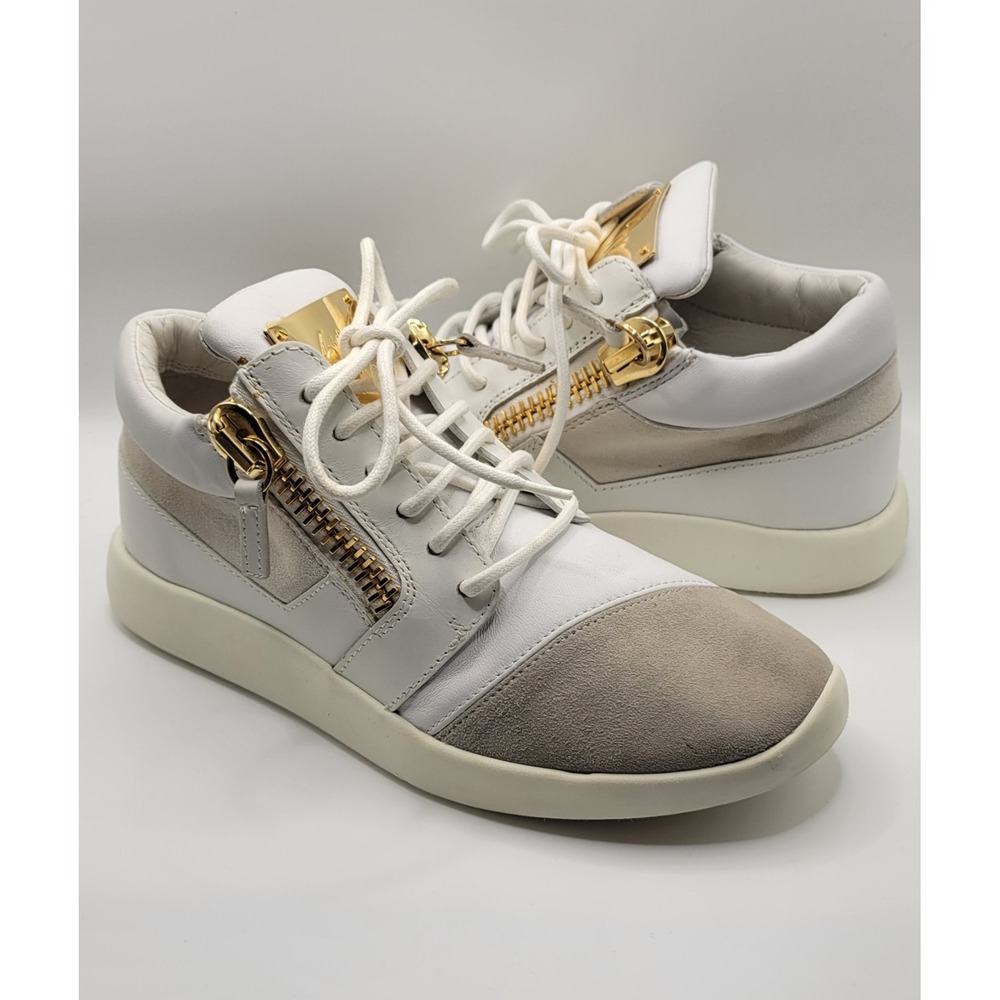 White W Zippers Trim Leather Giuseppe Zanotti Sneaker Runners Size 36.5